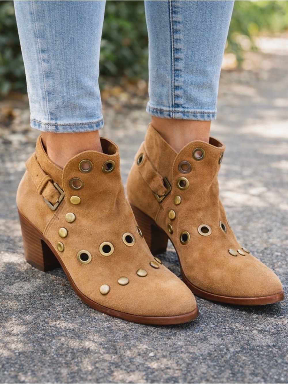 SAM EDELMAN PEDRA COGNAC SUEDE LEATHER ANKLE BOOTIES BOOTS WOMENS 6